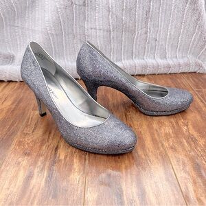 EUC Anne Klein sparkly purple high heels size 7 platform pumps glitter grad prom
